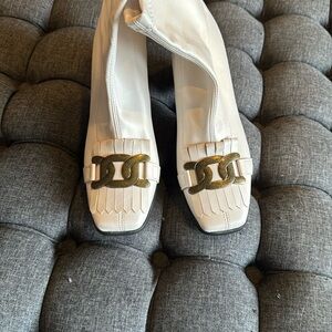 White and Gold Ankle Boots with Elegant Design